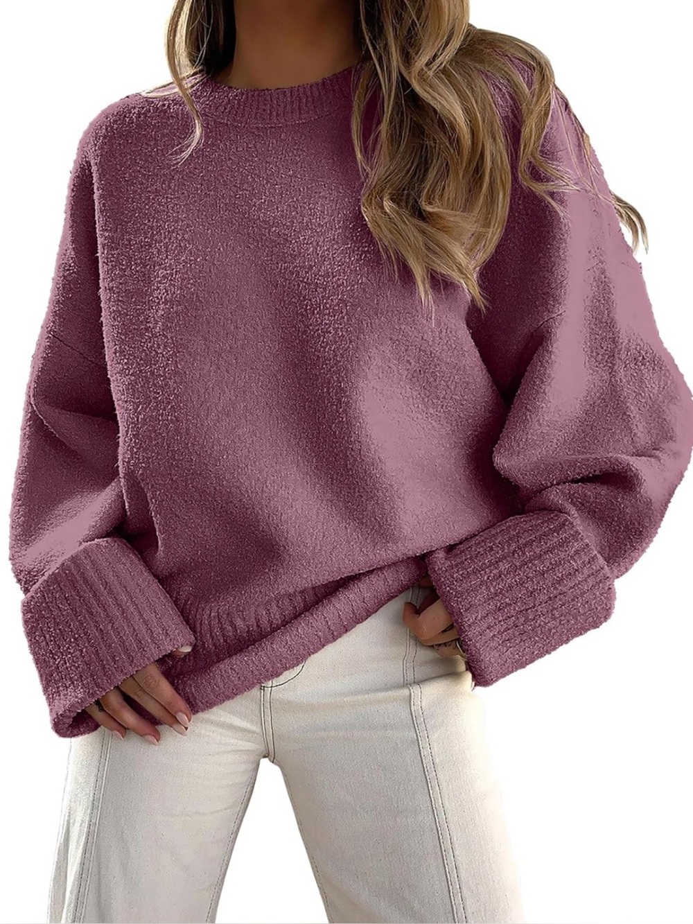 ANRABESS Women's Oversized Sweaters Long Sleeve Fuzzy Knit Casual Chunky